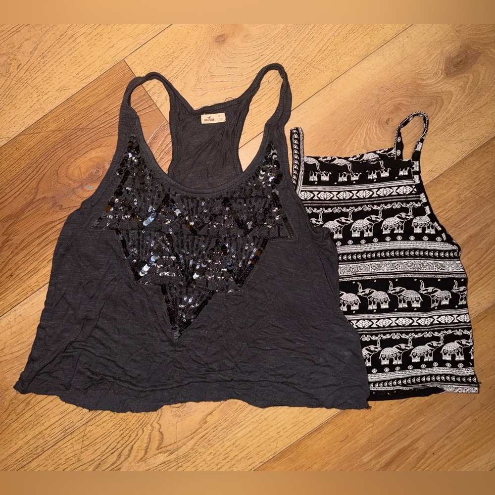 Black Sequin Racerback Crop Top & Black & White Crop Top With Elephants
